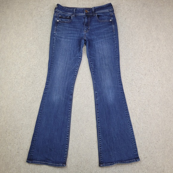 American Eagle Jeans Womens 8 Reg Blue Dark Wash Kick Boot Denim Super Stretch - Picture 1 of 12